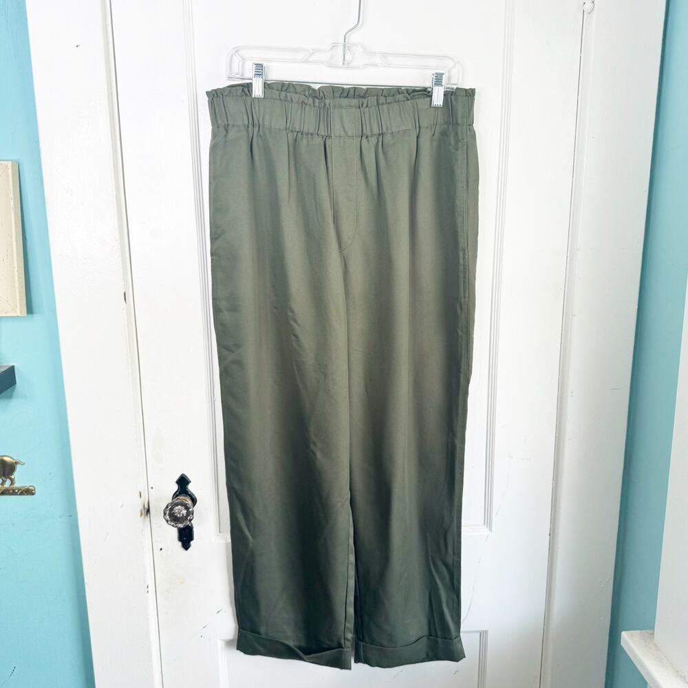 Soft Surroundings Cropped Paperbag Waist Pull On Pants Cuffed Hem Green Casual L